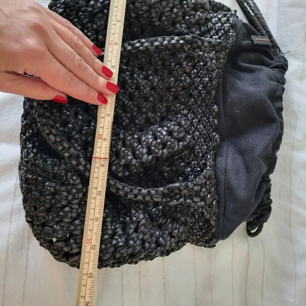 NWT $297 Martina Caponi Braided 2Way Hand Bag/Leather W Linen Black NEW … - Picture 7 of 13